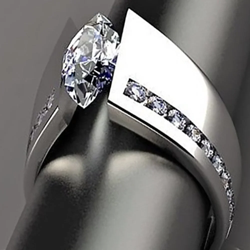 🔥Marquis Inlaid Alloy Cool Trendy Silver Plated Ring for Women/Men, UNVN12376 - Picture 1 of 6